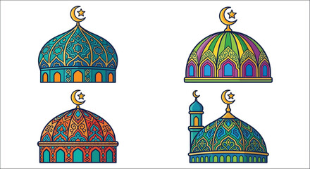 islamic domes with crescent moon and star colorful vector illustration ©  vectors studio
