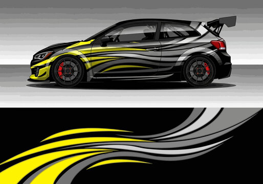 Modern racing car livery design with yellow dynamic stripes