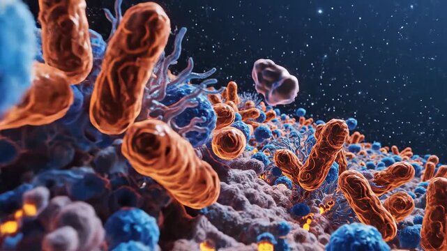 Microscopic view of bacteria and microbes for creative digital media and visual arts