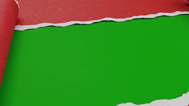 Red textured paper torn to reveal green background ideal for sleek commercial backgrounds and title sequences