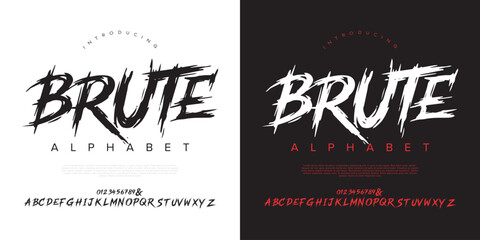Brute font extreme brush scratch display alphabet for metal rock music and aggressive sports brand © happy