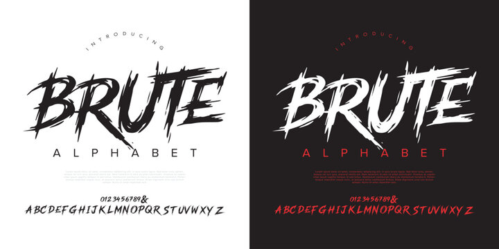 Brute font extreme brush scratch display alphabet for metal rock music and aggressive sports brand