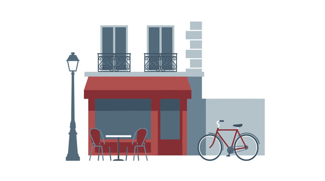 Charming Parisian cafe with outdoor seating and bicycle parked outside