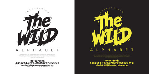 The Wild font brush stroke decorative display alphabet for horror and urban street wear design © happy
