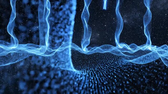 Blue glowing ribbons in space ideal for travel vlogs and eco-friendly campaigns