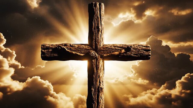 Wooden cross against sky with clouds for outdoor lifestyle brands and nature documentaries