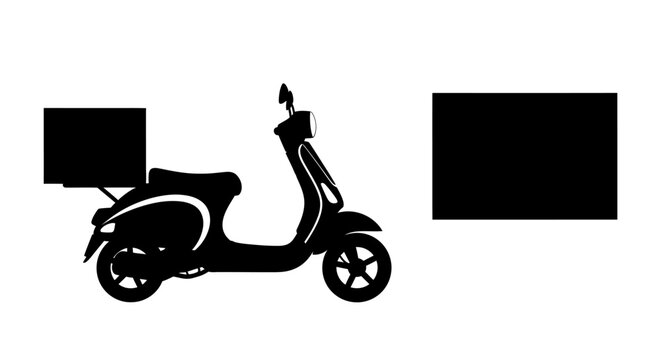 Delivery Scooter Silhouette with Cargo Box, Fast Food Service Icon
