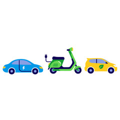 Naklejka premium Eco-friendly Electric Vehicles: Car, Scooter, and Hybrid Car
