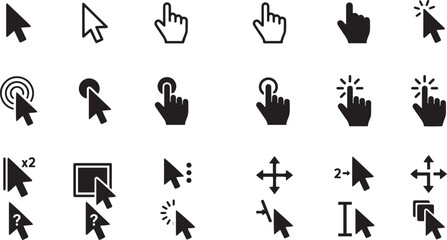 Fototapeta premium Computer Mouse Cursor and Hand Click Pointer Icon Set for Web and Interface Design