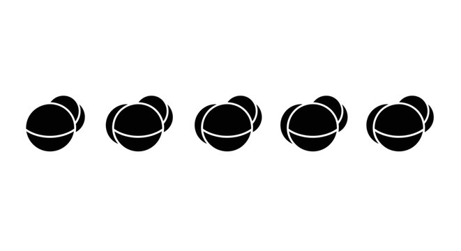 Five Abstract Black Spheres Arranged in a Row on White Background