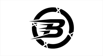 Dynamic black letter B logo with speed lines within a circle. © Firza