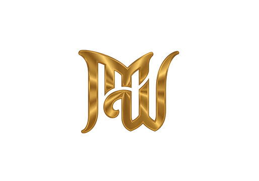 Elegant gold monogram featuring intertwined letters M and W on a plain white background, ideal for luxury branding, advertising, and high-end design projects.