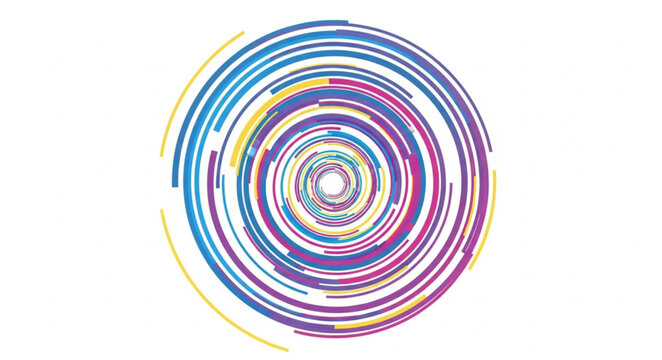 A hypnotic multicolored vector illustration featuring an abstract colorful spiral and concentric round circles in a vibrant rainbow pattern for a decorative wallpaper design