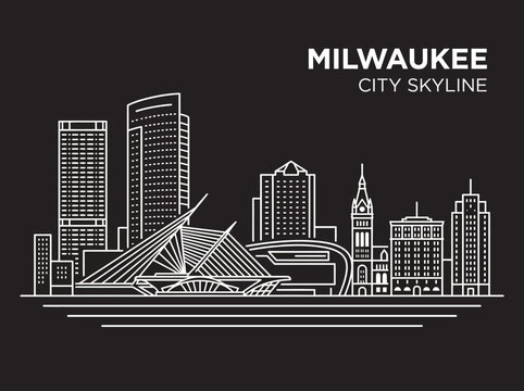 Milwaukee City Skyline Minimalist Line Art Vector Illustration on Black Background