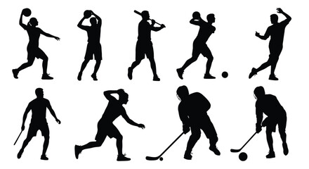 Naklejka premium Collection of diverse sports athletes silhouettes depicted in a flat vector graphic design illustration style