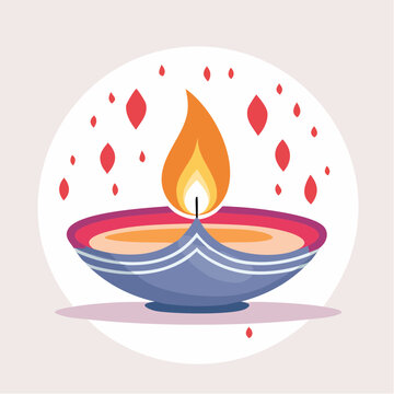 Diwali Diya with Flames and Decorative Elements