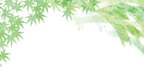 Naklejka premium Elegant green maple leaf watercolor style background frame