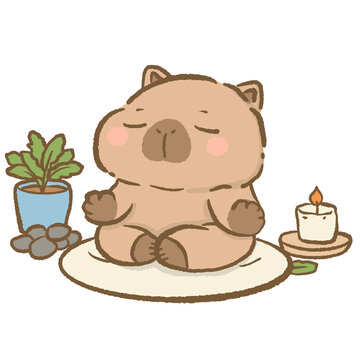 Kawaii Meditating Capybara Clipart Cute Zen Capybara Meditation Yoga Relaxing Animal Mindfulness Spa Calm Illustration