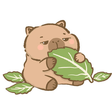 Kawaii Capybara Eating Leaf Clipart Cute Hungry Capybara Snack Time Animal Illustration Relaxed Cozy Aesthetic