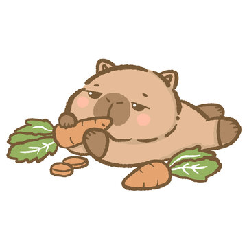 Cute Capybara Eating Carrot Clipart Kawaii Hungry Capybara Snack Illustration Cozy Lazy Animal Aesthetic