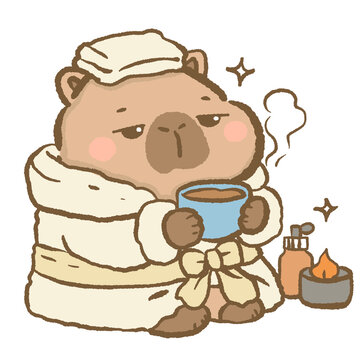 Kawaii Capybara Drinking Coffee Clipart Cute Cozy Morning Capybara Wrapped In Blanket Relaxing Animal Illustration