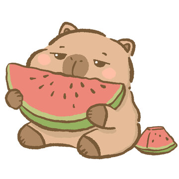 Cute Capybara Eating Watermelon Clipart Kawaii Summer Snack Capybara Fruit Illustration Happy Cozy Animal Aesthetic