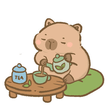 Kawaii Capybara Tea Time Clipart Cute Capybara Pouring Tea Cozy Home Tea Ceremony Illustration Calm Aesthetic