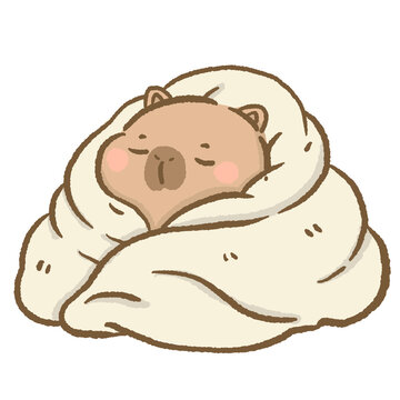 Cute Blanket Burrito Capybara Clipart Kawaii Cozy Wrapped Capybara Sleeping Comfort Animal Hygge Illustration
