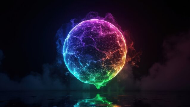 Stunning cosmic spectacle with vivid explosions and radiant lights in hues of the rainbow.