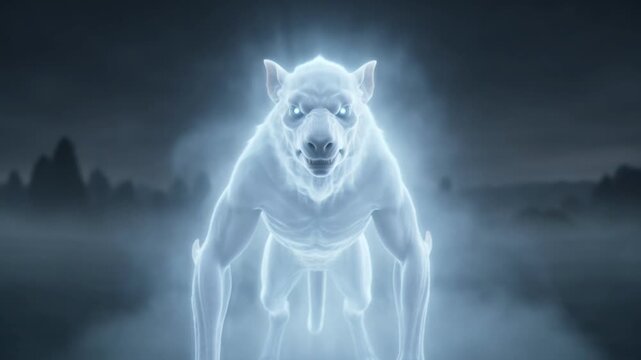 Ethereal White Werewolf Legendary Beast Concept in Dark Fog