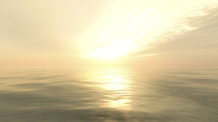 Obraz premium Serene seascape at dawn with calm water reflecting soft golden sunlight under partly cloudy sky, creating peaceful and tranquil atmosphere