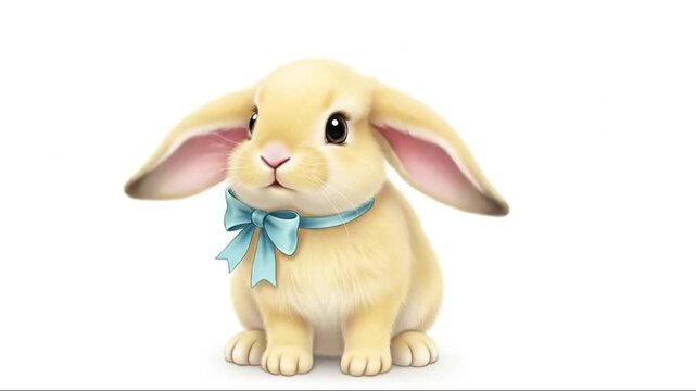 White fluffy white rabbit isolated on white background cute small bunny pet hare sitting adorable tame domestic animal with soft fur and ears