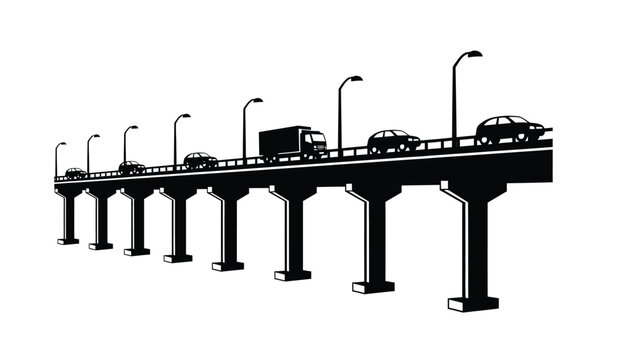 silhouette of a highway overpass with vehicles a flat vector illustration on a white background high quality professional detailed modern elegant stylish clean crisp