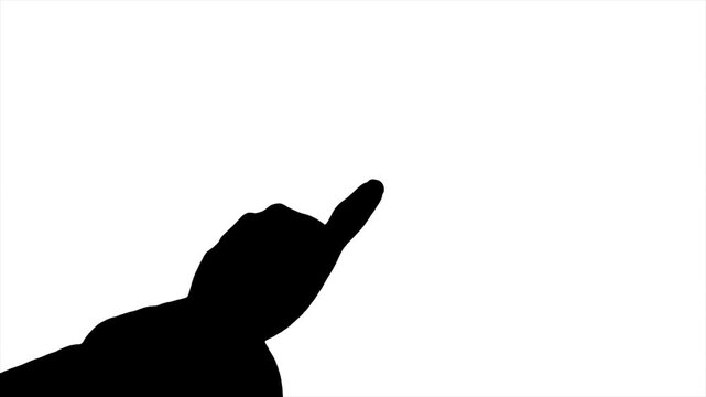 Left thumb tap jacket man hand touch screen gesture on green screen background with silhouette.  4K video. Lifestyle concept