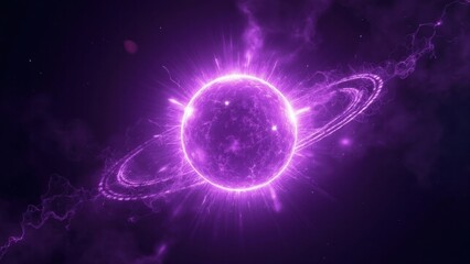 Obraz premium Vibrant purple cosmic nebula with a large glowing center and radiating energy, set against the backdrop of space.