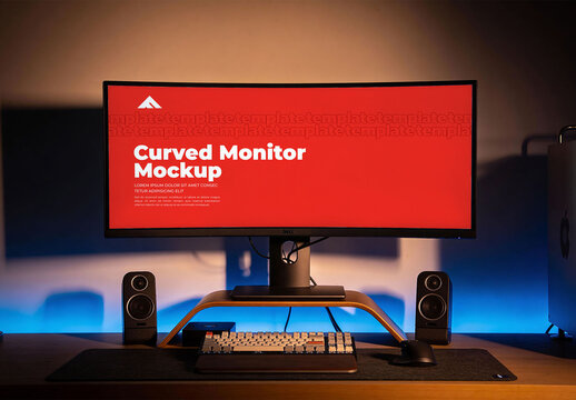 Curved Monitor Mockup PSD UltraWide Screen Display for UI UX Design