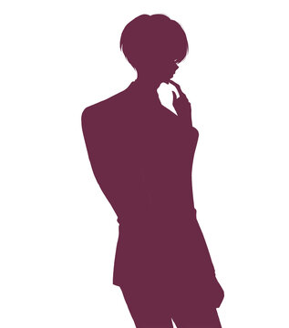 スーツの男性会社員　考える　シルエット