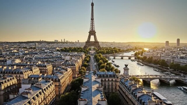Aerial View of Paris with Eiffel Tower