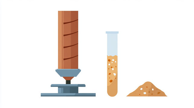Soil test vector icon i.e. bearing capacity, field density or sand cone method. Geotechnical and civil engineering to use auger keep sampling material by drill, boring in ground layer for construction