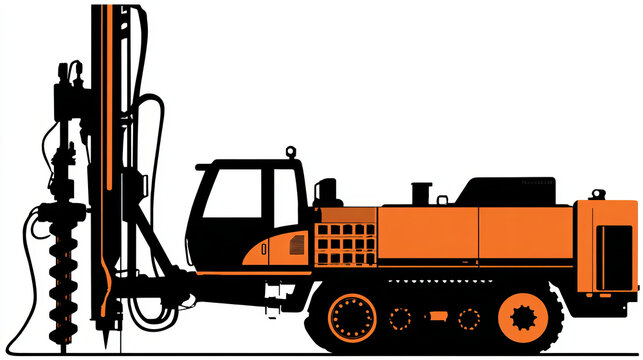 Geotechnical engineering, geotechnics and geology vector icon with machine equipment i.e. earth auger drill core bit, rig. Include survey, soil sample, laboratory test analysis for road, foundation.