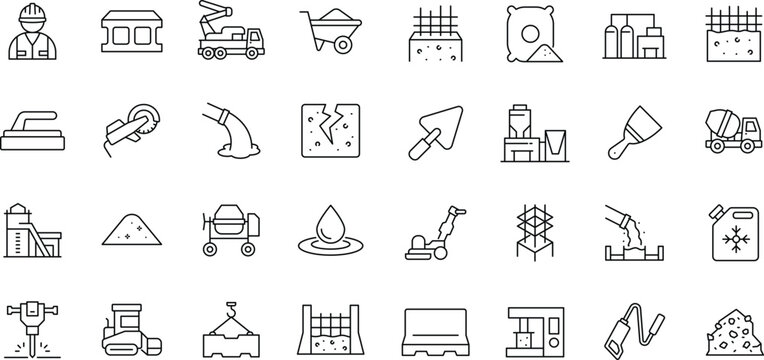 Concrete icon set. Editable stroke.