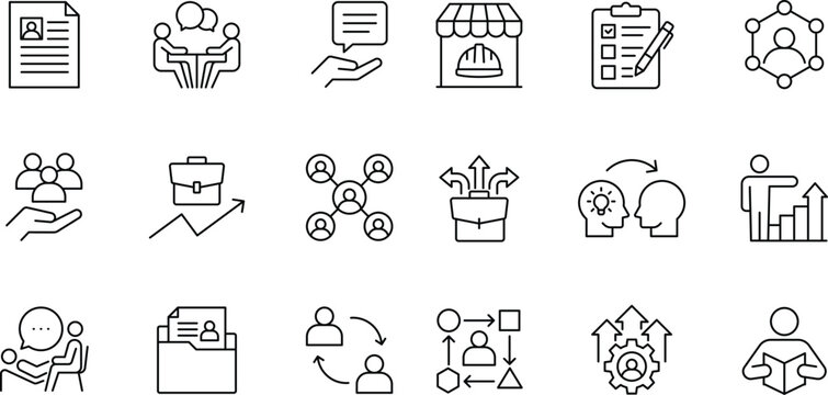 Outplacement icon set. editable stroke. contain icons related to career, employee, Coaching, support, network, and more.