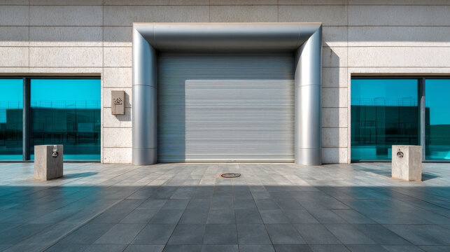Roller door or security roller shutter using for entrance of building such as factory, warehouse, hangar and garage to protect against entry with automatic door system for industry background.