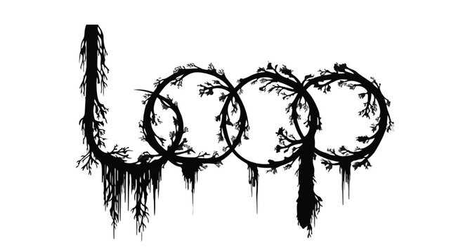 Organic flowing lines form the word loop with natural vine elements