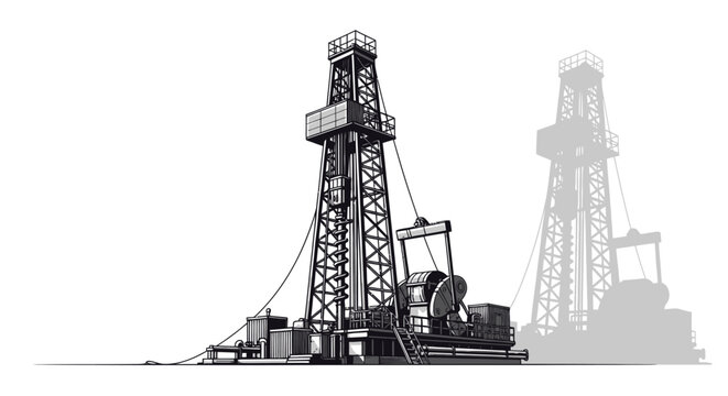 Industrial oil drilling rig derrick illustration on white background