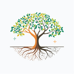 Fototapeta premium Stylized Tree of Life with Visible Roots and Leaves