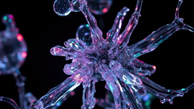 Purple crystal formation in dark background.
