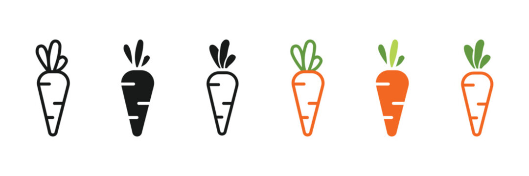 Carrot icon set with outline solid and colored styles in simple minimal design for food and healthy lifestyle concept vector illustration