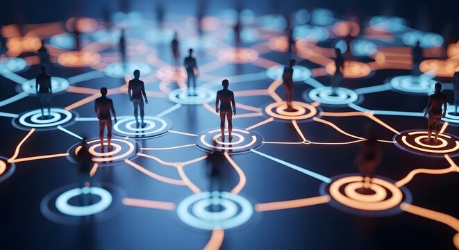 Futuristic technology background network connections digital humans and data streams
