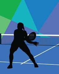 Obraz premium Padel tennis player silhouette. Padel background illustration design vector